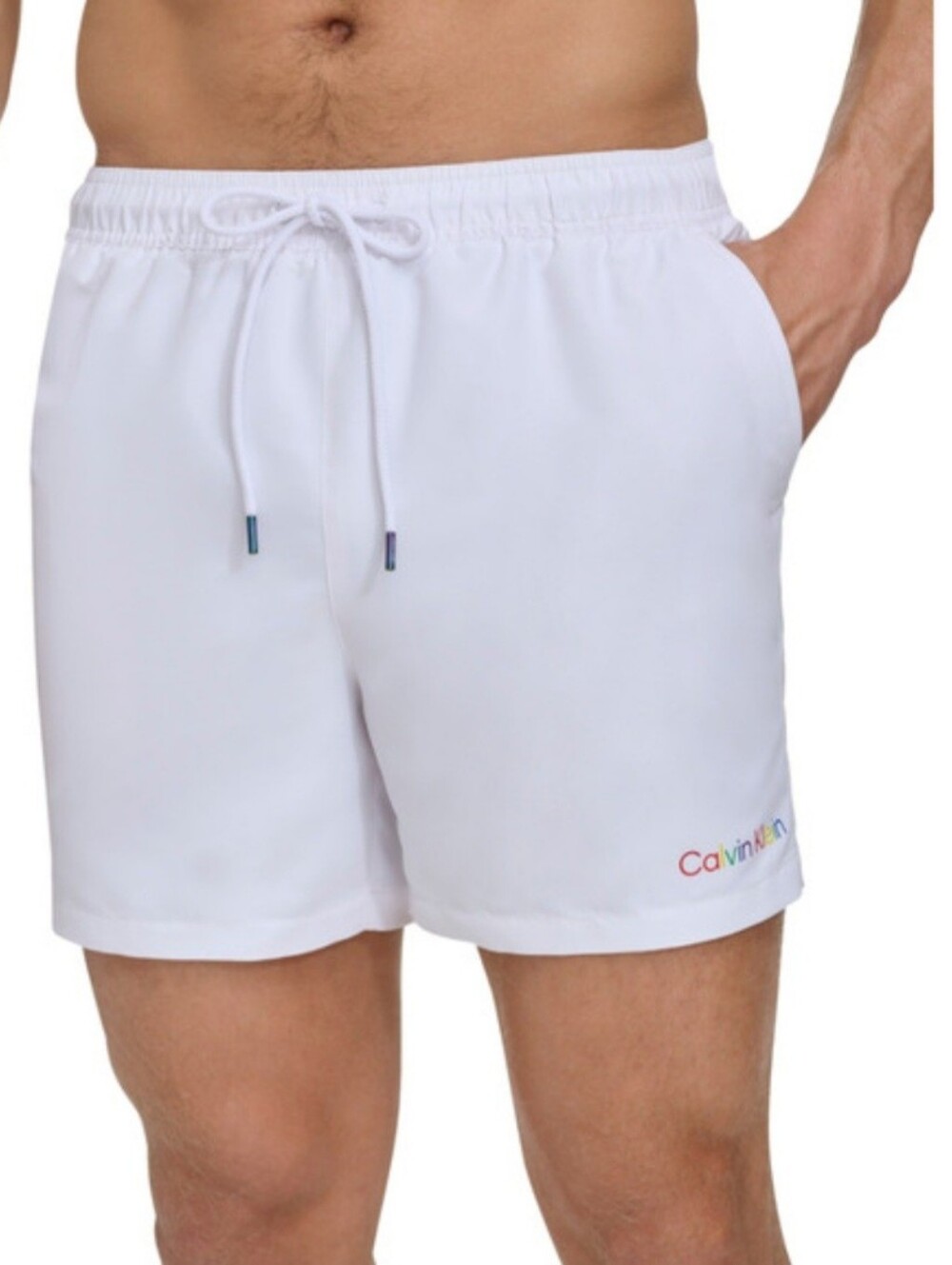 Calvin Klein Swimwear Men's Swim Trunks Size XL White Rainbow Pride NWT CM-3797